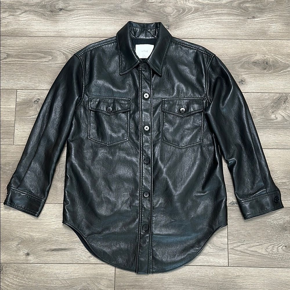 Wilfred By Aritzia Vegan Leather Shirt Jacket Black Shacket‎ Size Small